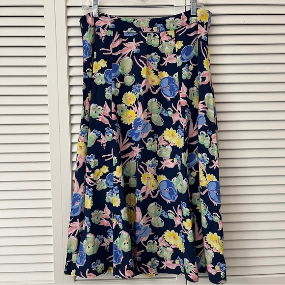 Talbots navy blue floral multicolored print midi skirt, Size 8 - Picture 5 of 8